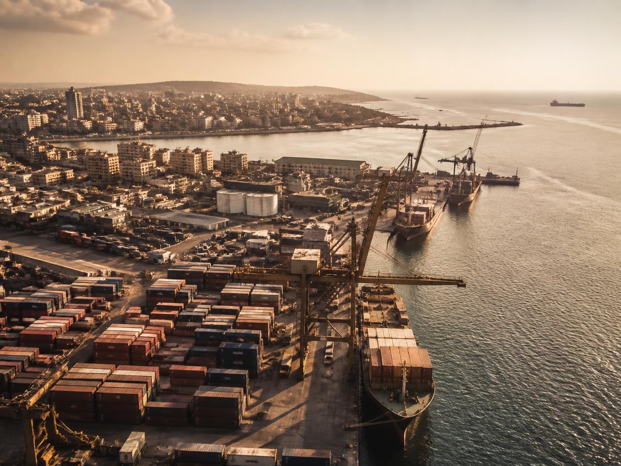 Le port de Dakar et ses infrastructures logistiques au coucher du soleil