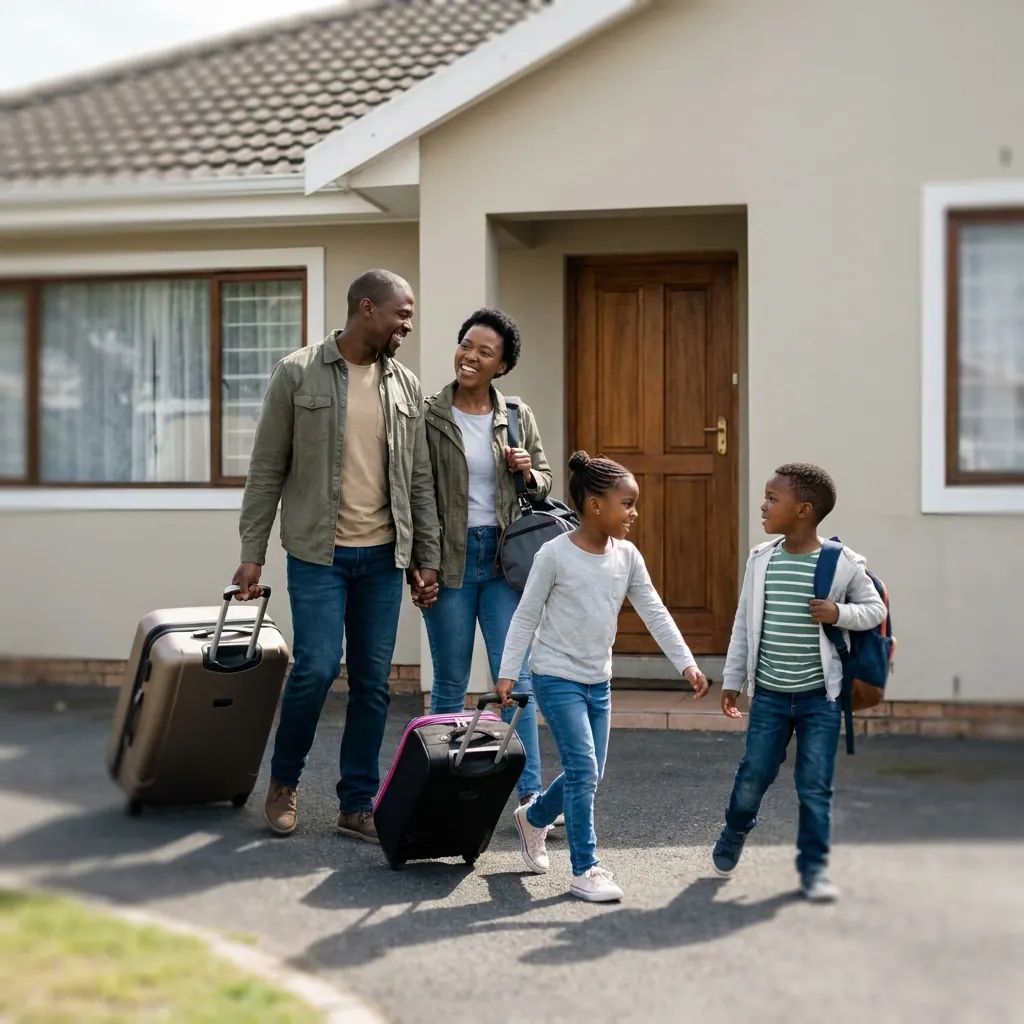 Une famille arrive devant sa nouvelle maison